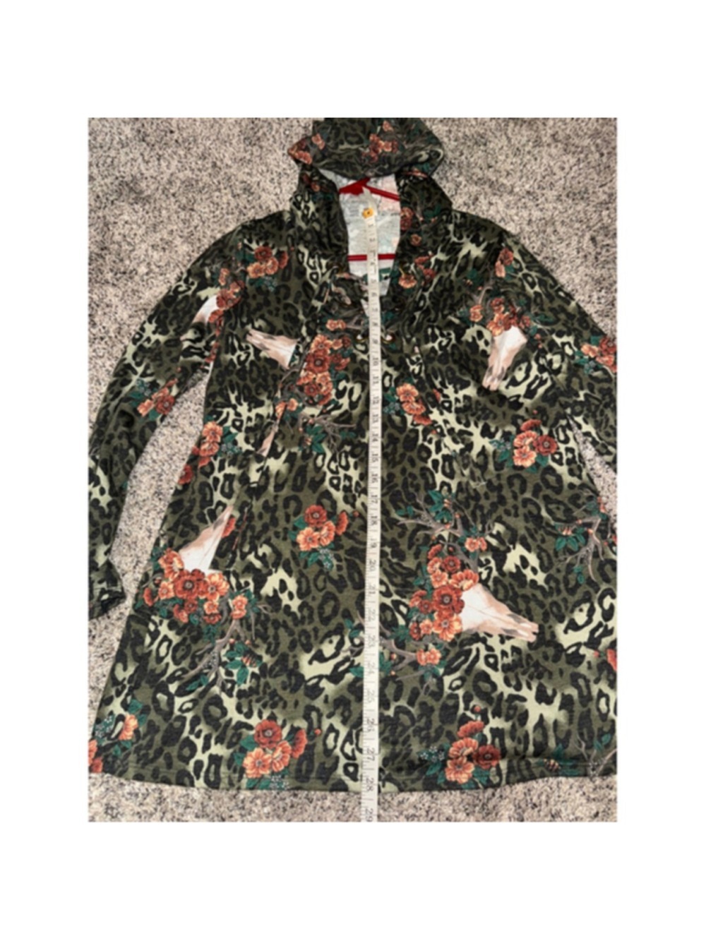 LilyPad Olive Leopard Floral Deer Hooded Tunic Top Medium